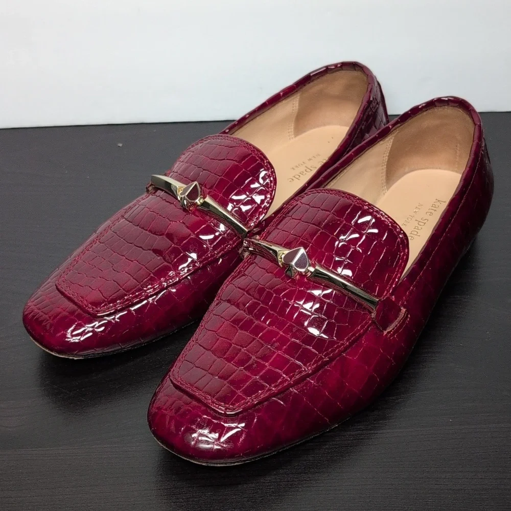 Kate Spade New York Lana Croc-embossed red loafers woman's size 7.5 - Picture 8 of 16